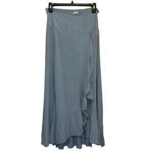 Nina Kendosa Paris Blue Polka Dot Wrap Skirt Medium Ruffle Midi French Style